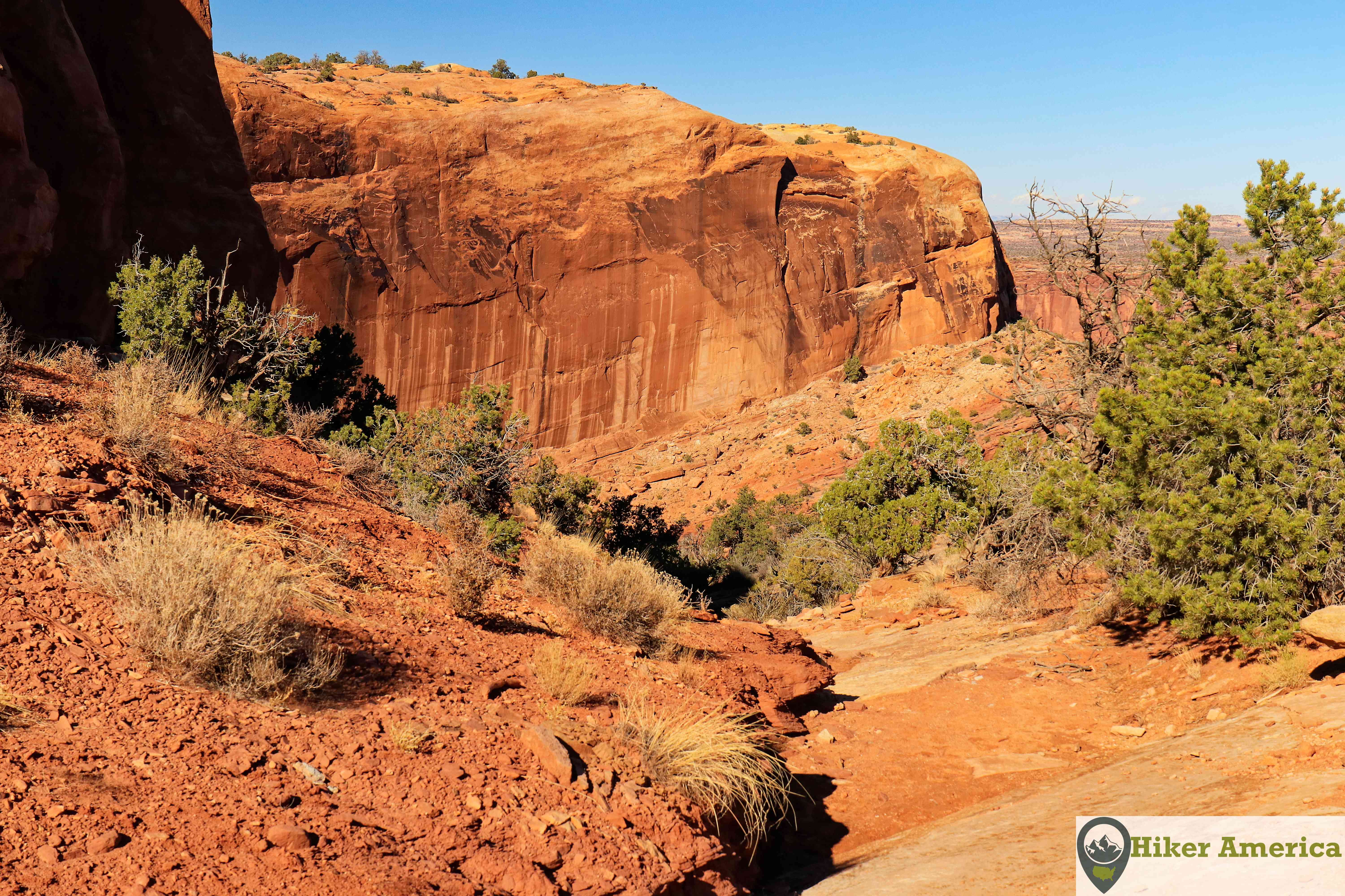 The Alcove Springs Trail makes a rocky descent.