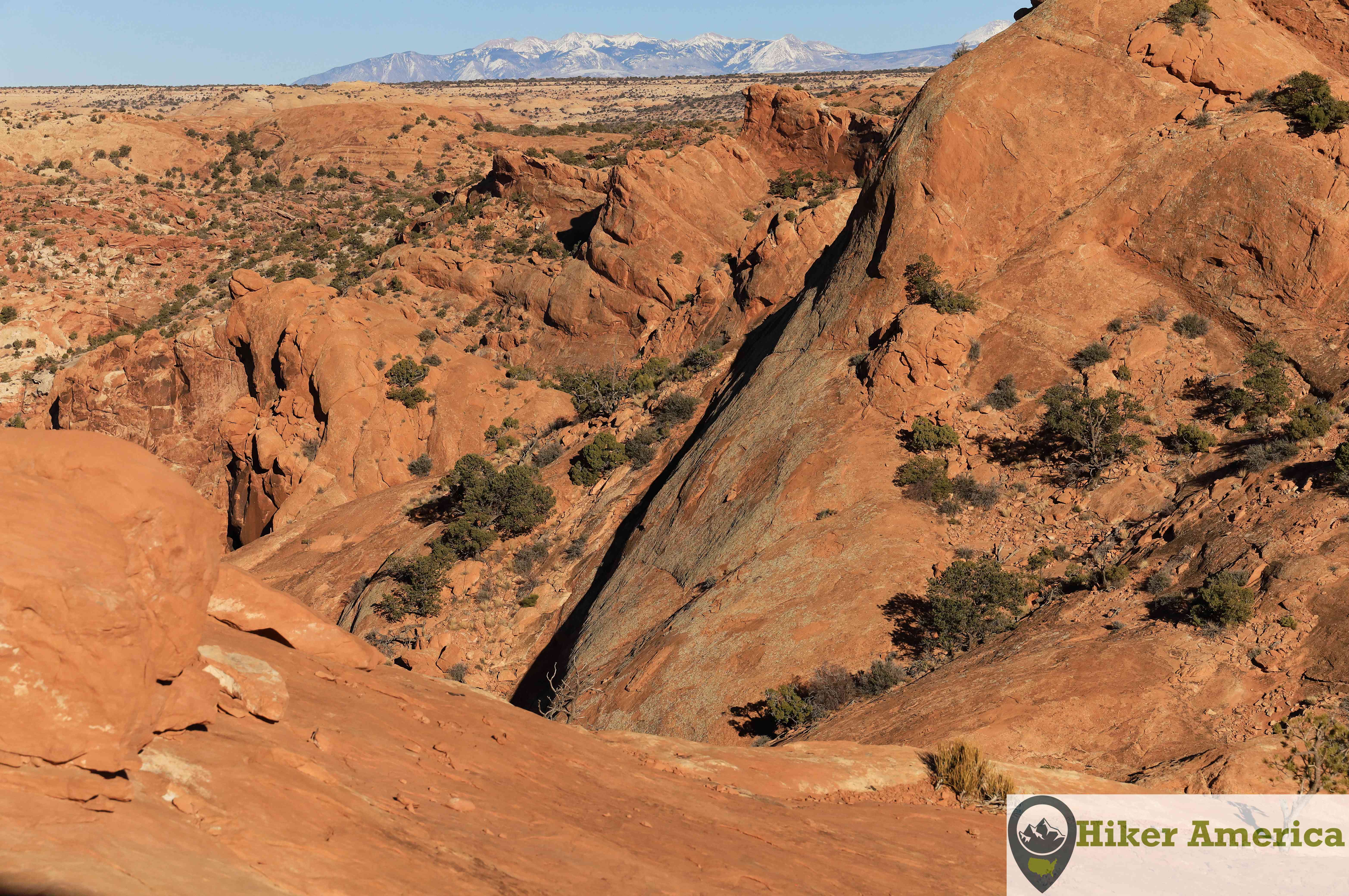 A cool angle of the La Sal Mountains rising above the Upheaval Dome.
